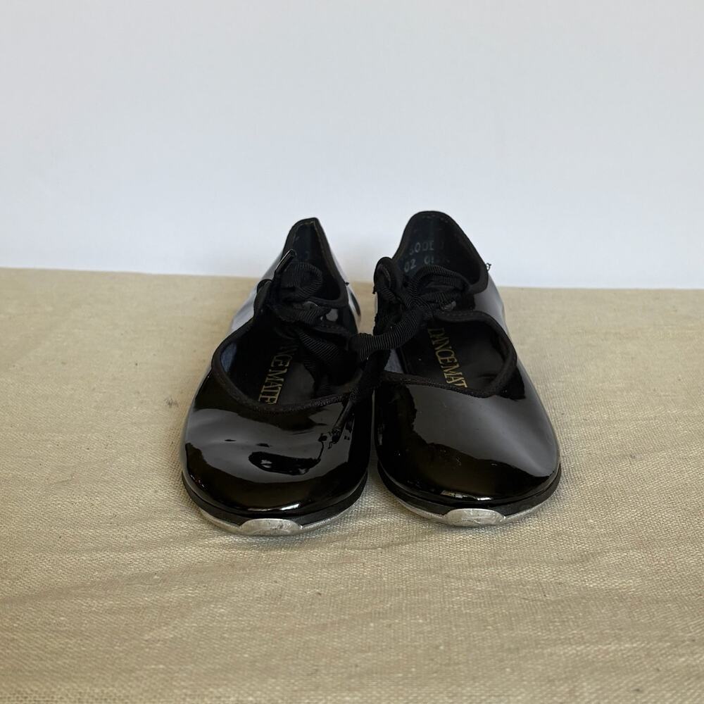 Dance Mates Girls Black Patent Tap Shoes Mary Jane Metal Taps Size 11.5 - Picture 2 of 8